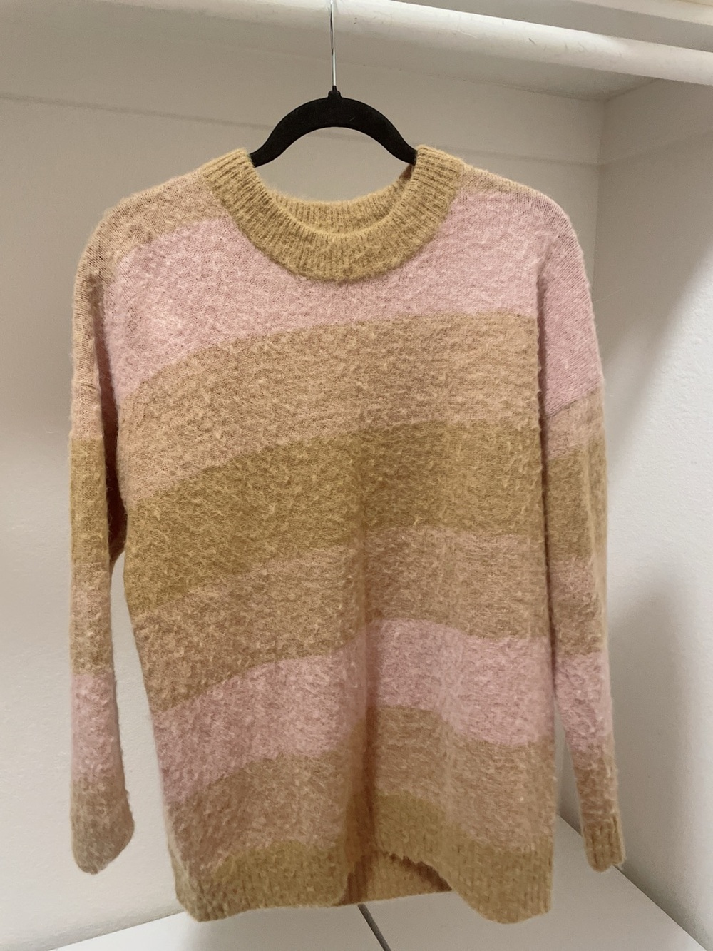 Madewell Cozy Striped Crewneck Sweater - Pink & Tan